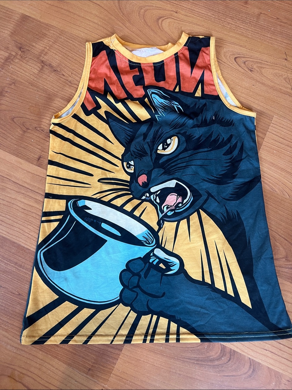 Angry coffee  Cat Tank top S comic book style nwot